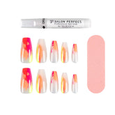 Neon abstract brushstroke press-on nails from Salon Perfect Modern Art, including nail glue and a nail file for easy application.